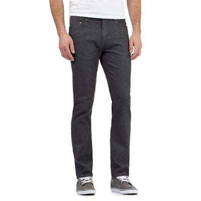 Grey zip fly raw slim leg jeans